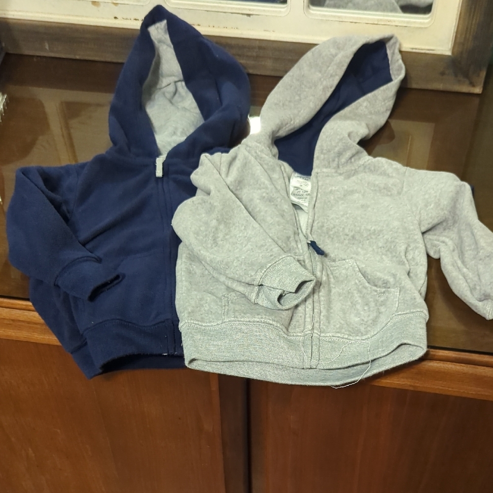 Simple Blue and Gray Hooded Sweatshirts Full-Zip Casual